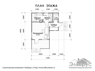 Проект каркасной бани Б-№-005. Планировка Проект каркасной бани Б-№-005. Планировка