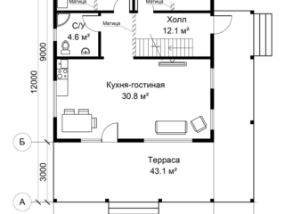 Проект каркасного дома ЭльБрус КД-037 - Планировка 1-ого этажа Проект каркасного дома ЭльБрус КД-037 - Планировка 1-ого этажа